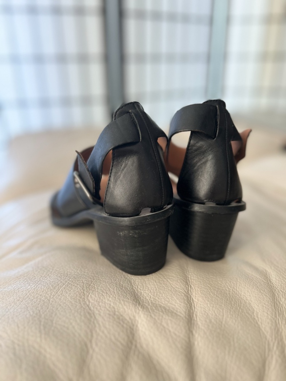 Black Leather Block Heel Madewell Sandals - Picture 4 of 5